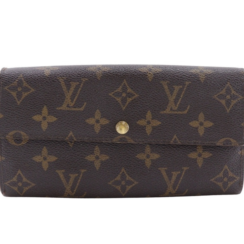Louis Vuitton Portefeuille Wallet Sarah long Monogram canvas Brown Snap closure